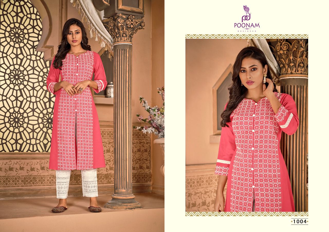 Poonam Kira Cotton Slub Cotton Ethnic Wear Kurti With Bottom Collection